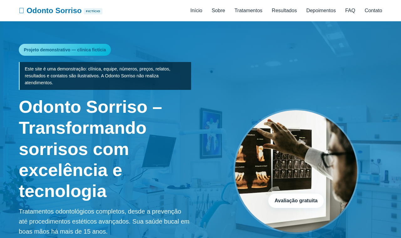 Captura real do site demonstrativo Odonto Sorriso, clínica odontológica fictícia